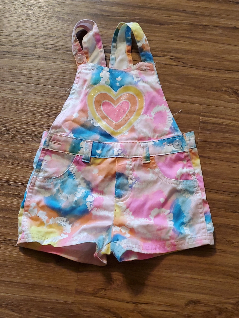 Tie-Dye Heart Overalls Shorts - Multicolor